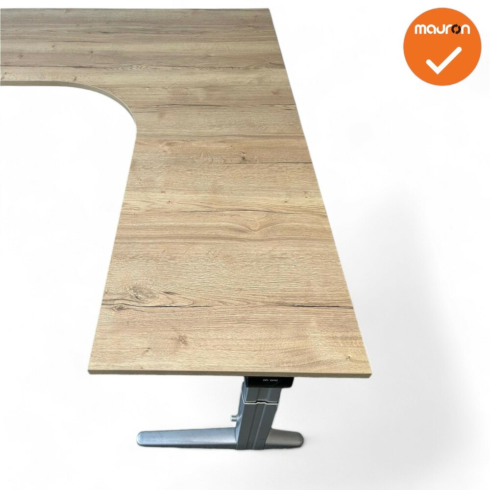 vAhrend Essa hoekbureau - Handmatig verstelbaar - 180x200cm - Bladkleur naar keuze - Zilvergrijs onderstel - Inclusief aanzetst
