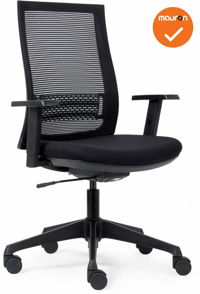 Canillo Bureaustoel - NIEUW - Zwarte stoffering - Netweave rug - Zwart voetkruis 
