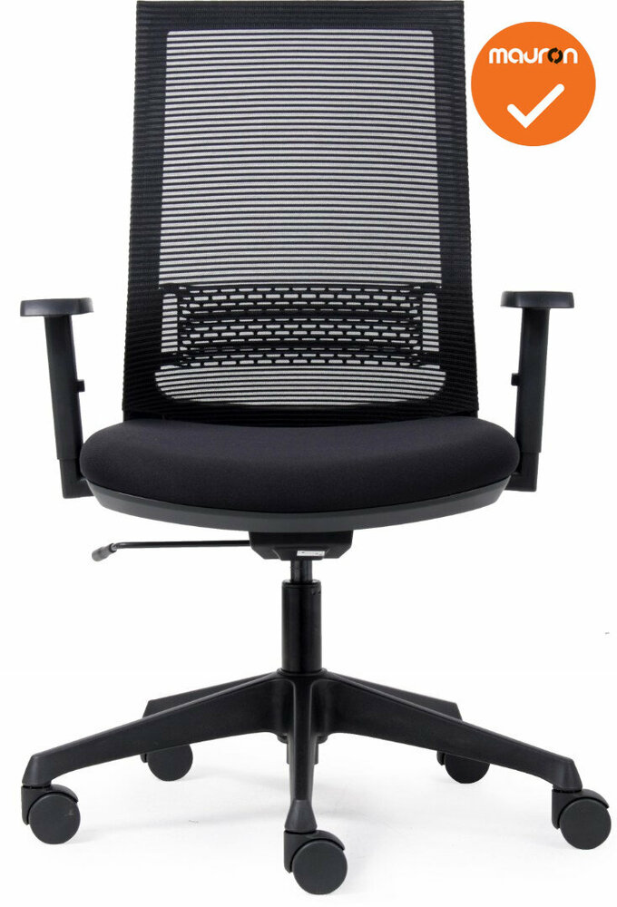 Canillo Bureaustoel - NIEUW - Zwarte stoffering - Netweave rug - Zwart voetkruis 