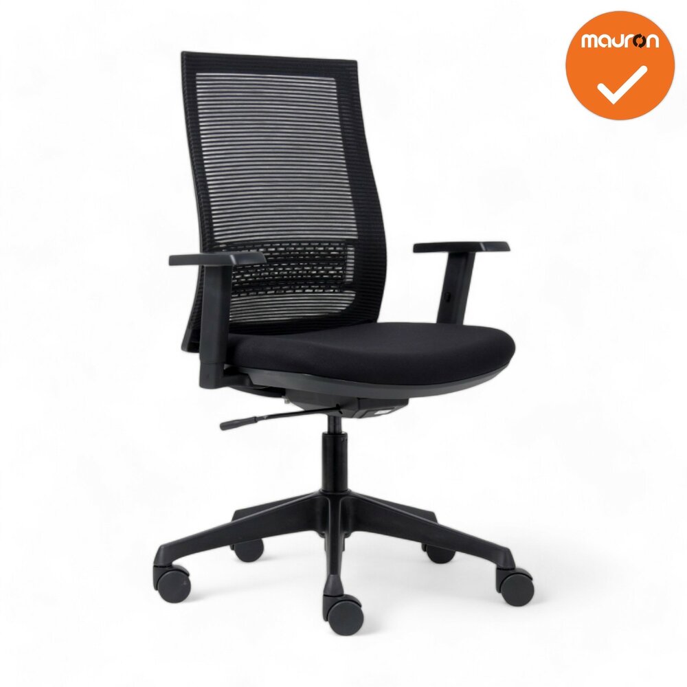 Canillo Bureaustoel - NIEUW - Zwarte stoffering - Netweave rug - Zwart voetkruis 