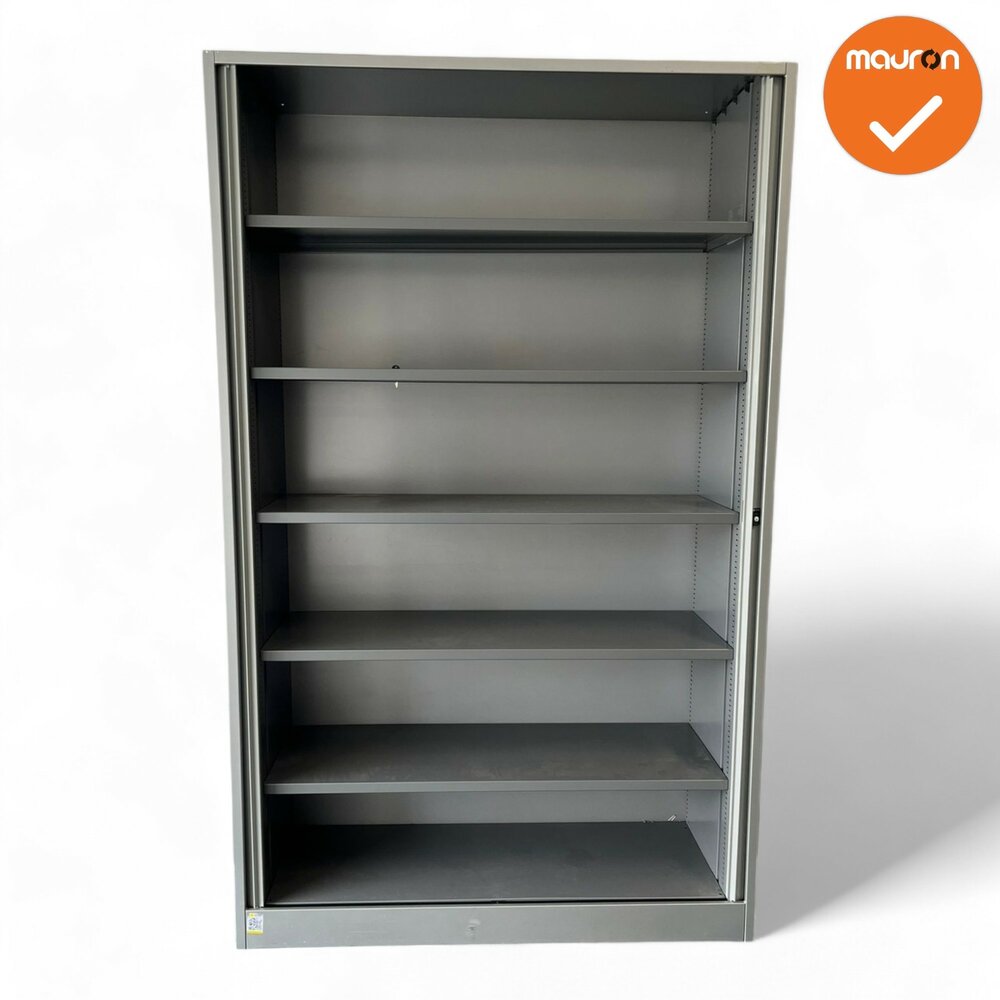 Ahrend Roldeurkast - 195x120x45 - Zilvergrijs - Wit beige deuren