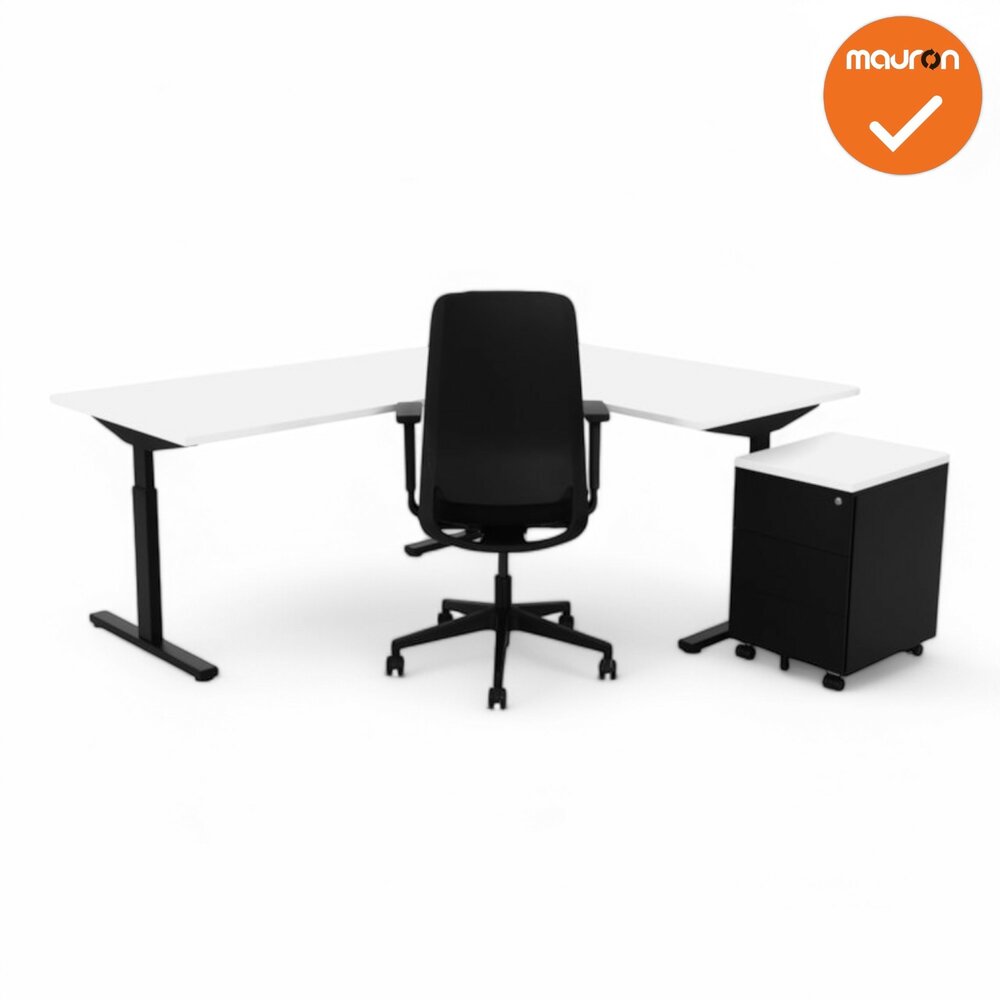 Hoekbureau Tube - Ronde hoek - zwart onderstel - Wit