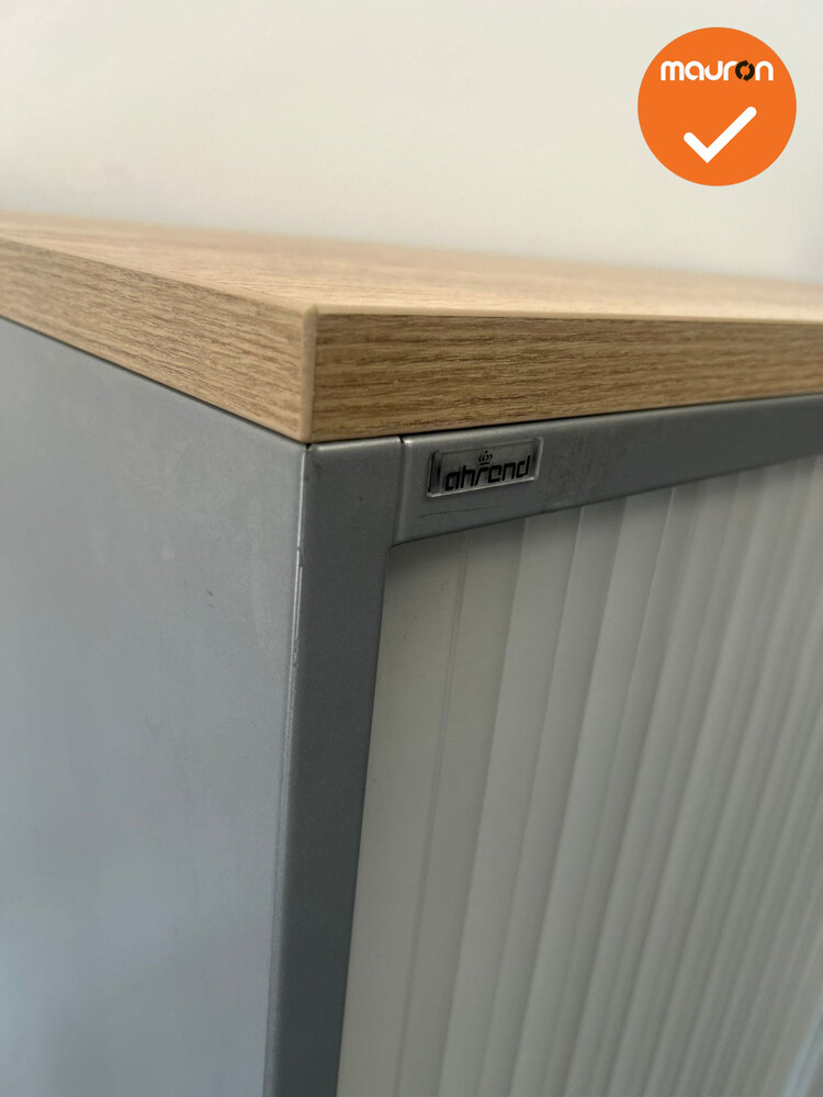 Ahrend Roldeurkast - 110x120x45 - Zilvergrijs met witbeige roldeuren