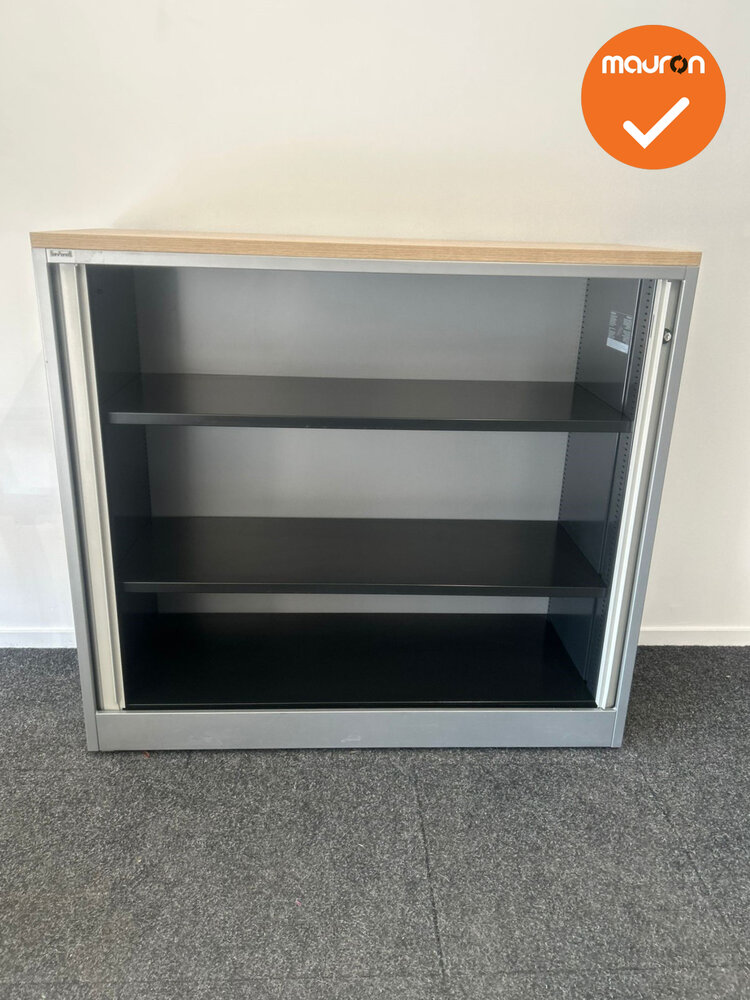 Ahrend Roldeurkast - 110x120x45 - Zilvergrijs met witbeige roldeuren