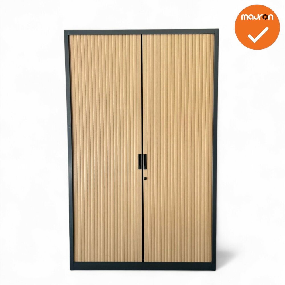 Roldeurkast - Basic - 195x120x45cm - Antraciet met beuken deuren
