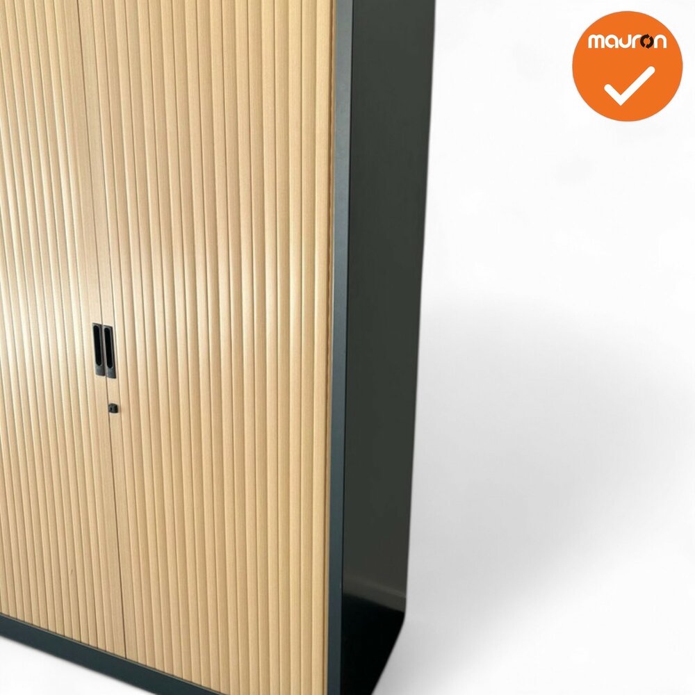 Roldeurkast - Basic - 195x120x45cm - Antraciet met beuken deuren