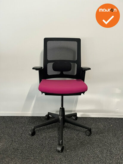 Ahrend 2020 bureaustoel - refurbished - roze stoffering - inclusief lendesteun - medium rug - zwart voetkruis