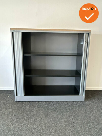 Roldeurkast - Ahrend - 120x120x45cm - Zilvergrijs met zilvergrijze kunststof roldeuren - Topblad naar keuze
