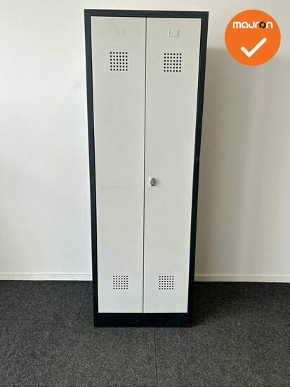 Lockerkast - 180x60x50 - 2 deurs - Zwart met zilvergrijze deuren