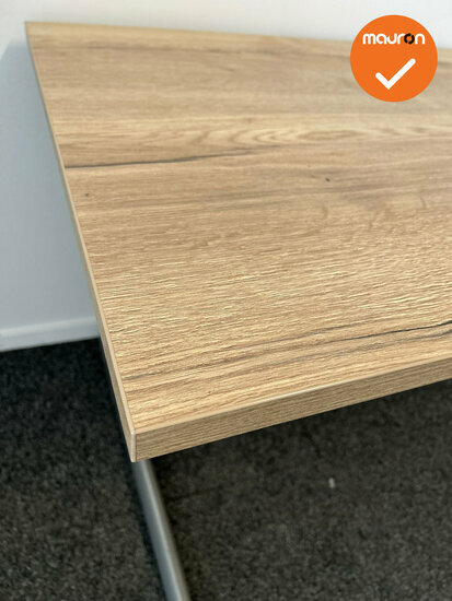 Ahrend 500 - Handmatig verstelbaar bureau - 140x80cm - Bestaand Halifax Naturel blad - zilvergrijs onderstel