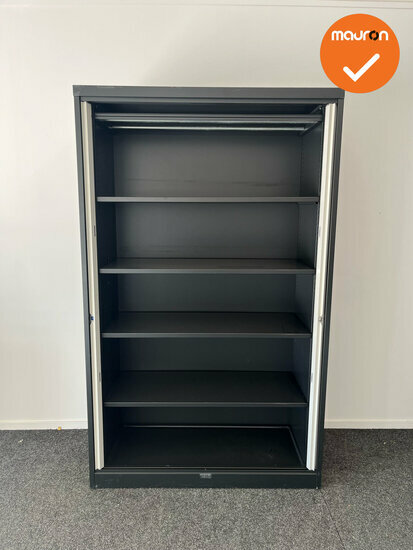 Mewaf roldeurkast - 198x120x48cm - Zwart met grijze deuren