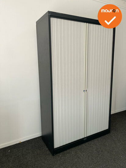 Mewaf roldeurkast - 198x120x48cm - Zwart met grijze deuren
