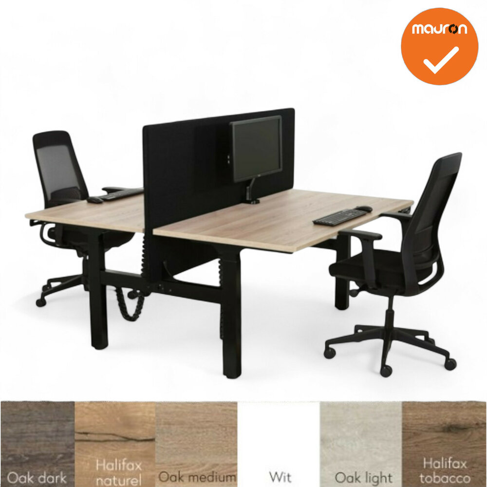Duo bureau - slinger verstelbaar zit sta - maat en kleur blad naar keuze - zwart onderstel
