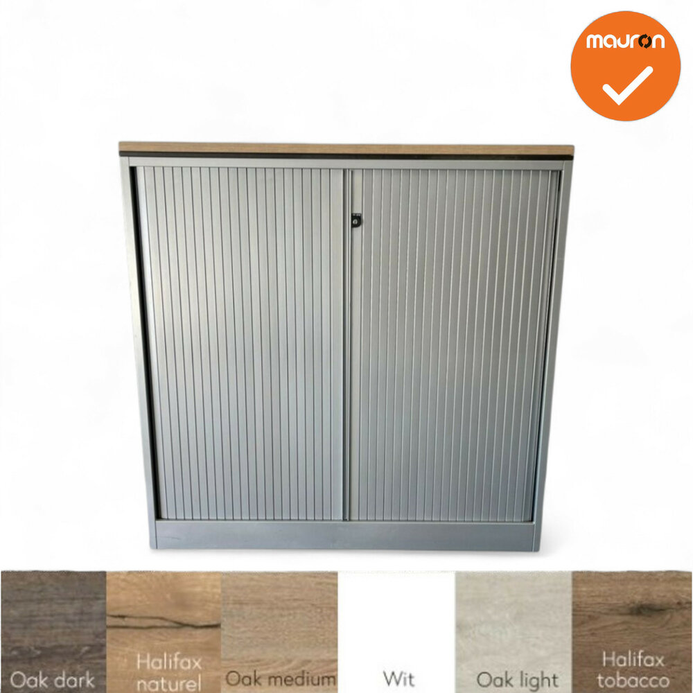 Roldeurkast - Ahrend - 120x120x45cm - Zilvergrijs met zilvergrijze metalen roldeuren - Topblad naar keuze
