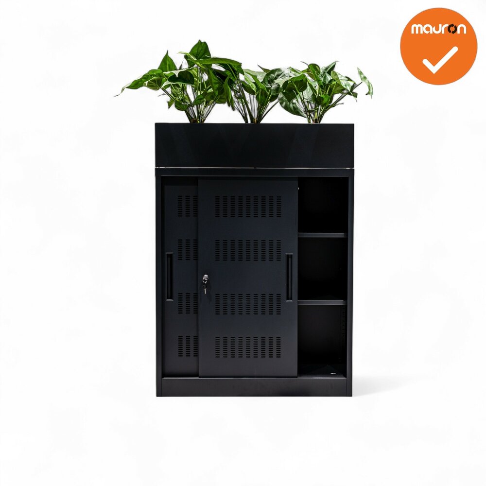 Schuifdeurkast -  Basic - Zwart - 105cm - Inclusief plantenbak
