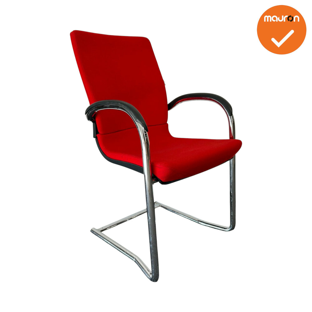 Ahrend 230 vergaderstoel - Zilvergrijs frame - Rode stoffering met gestoffeerde rug