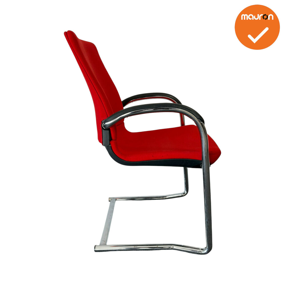 Ahrend 230 vergaderstoel - Zilvergrijs frame - Rode stoffering met gestoffeerde rug