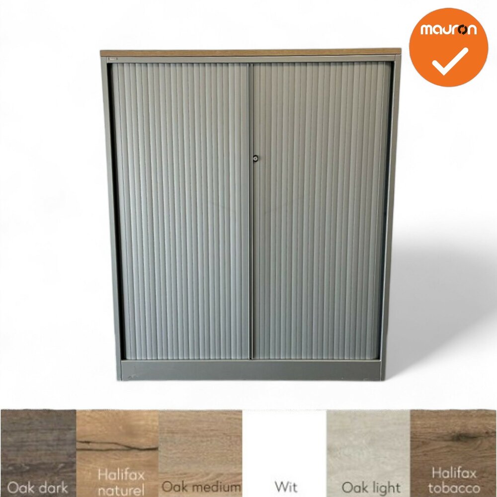 Roldeurkast - Ahrend - 144x120x45cm - zilvergrijs met zilvergrijze deuren - topblad naar keuze