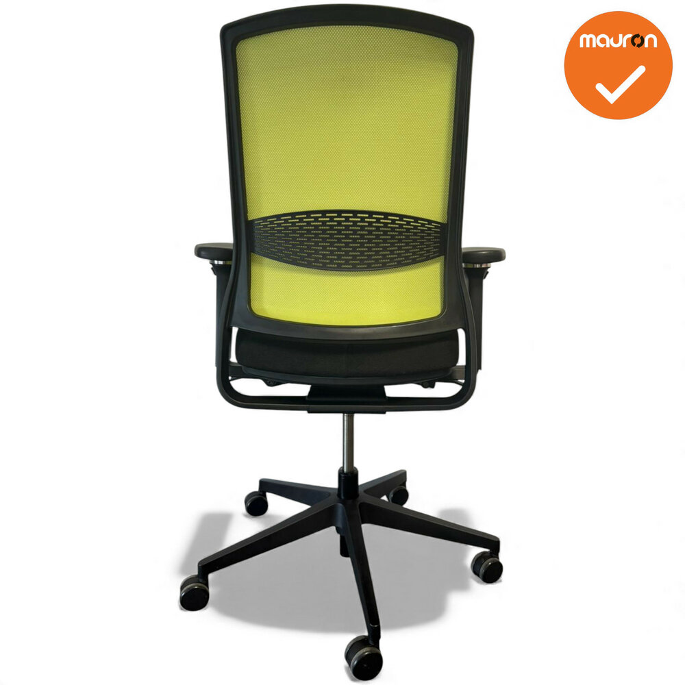 Gispen Zinn - 4D Armleggers - Zwart gestoffeerde zitting met groen netweave - zwart voetkruis