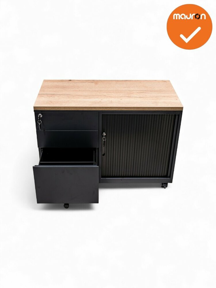 Verrijdbaar ladeblok met schuifdeurkast - NIEUW- topblad in kleur naar keuze