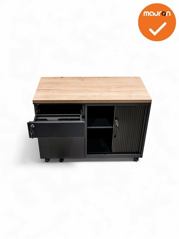 Verrijdbaar ladeblok met schuifdeurkast - NIEUW- topblad in kleur naar keuze