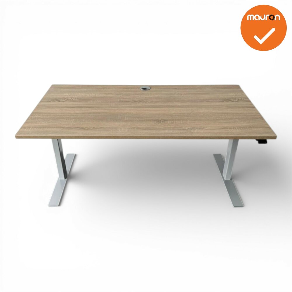 LINAK elektrisch zit-sta bureau - 160x80cm - Zilvergrijs onderstel - Oak medium blad