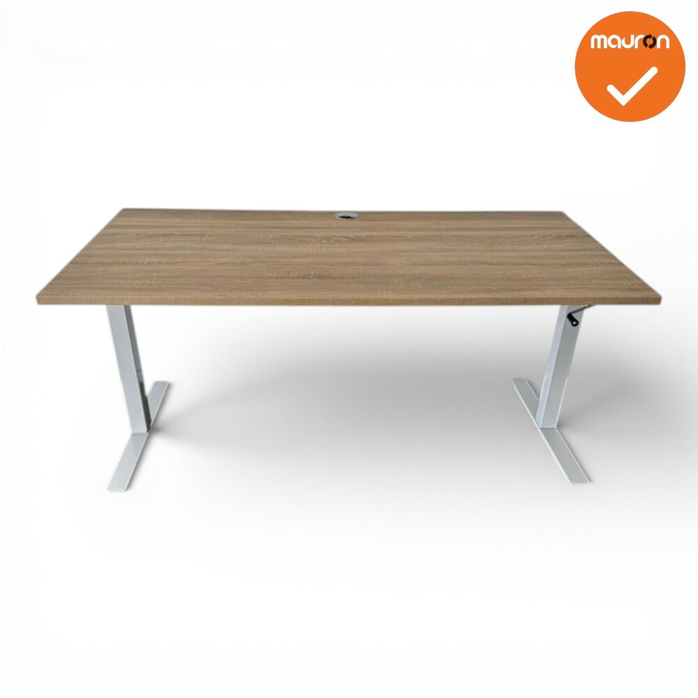 LINAK slinger zit-sta bureau - 160x80cm - Zilvergrijs onderstel - Oak medium blad