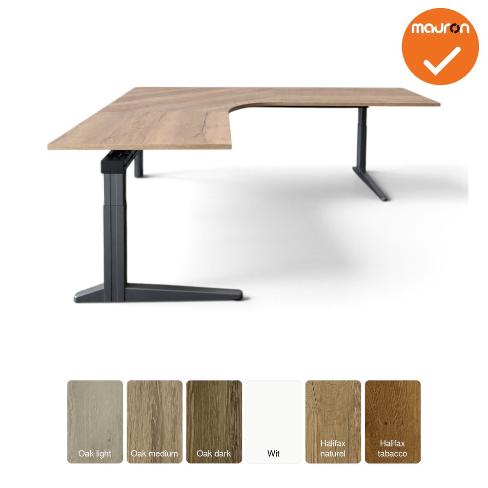 Ahrend hoekbureau &ndash; 200x200 cm &ndash; Handmatig verstelbaar &ndash; Antraciet onderstel &ndash; Nieuw blad