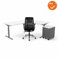 Hoekbureau Tube - Ronde hoek - zilvergrijs onderstel - wit