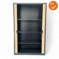 Roldeurkast - Basic - 195x120x45cm - Antraciet met beuken deuren