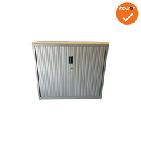 Roldeurkast -105x120x47cm - Zilvergrijs met zilvergrijze deuren - Ahorn topblad