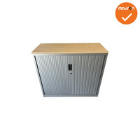 Roldeurkast -105x120x47cm - Zilvergrijs met zilvergrijze deuren - Ahorn topblad