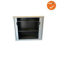 Roldeurkast -105x120x47cm - Zilvergrijs met zilvergrijze deuren - Ahorn topblad