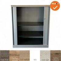 Roldeurkast - Ahrend - 144x120x45cm - zilvergrijs met zilvergrijze deuren - topblad naar keuze