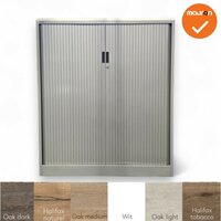 Roldeurkast - Ahrend - 144x120x45cm - zilvergrijs met zilvergrijze metalen deuren - topblad naar keuze