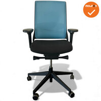 Gispen Zinn - 4D Armleggers - Zwart gestoffeerde zitting met lichtblauw netweave - zwart voetkruis