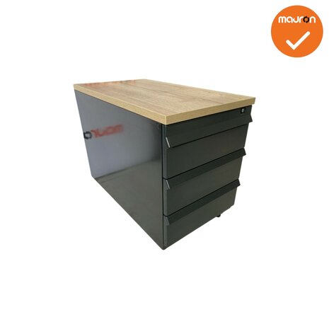 Ladeblok - 57x42x76cm - Zwart - 3 gelijke lades - kunststof - topblad naar keuze