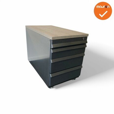 Ladeblok - 57x42x76cm - Zwart - 4 lades - kunststof front - topblad naar keuze