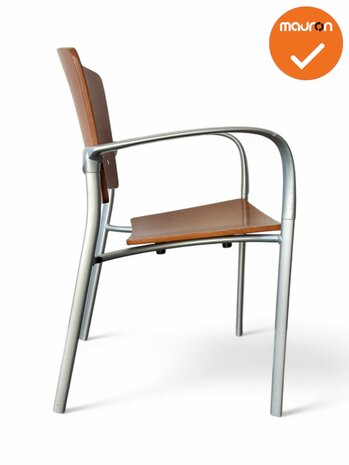Kantinestoel Eina - refurbished - Hout met zilvergrijs frame