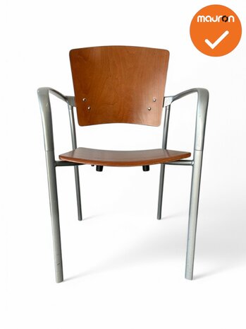 Kantinestoel Eina - refurbished - Hout met zilvergrijs frame