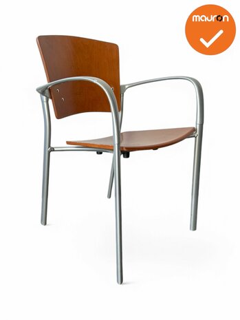 Kantinestoel Eina - refurbished - Hout met zilvergrijs frame