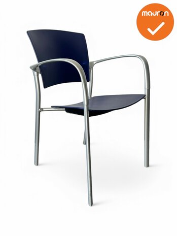Kantinestoel Eina - refurbished - Blauw met zilvergrijs frame