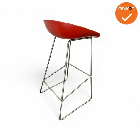 Barkruk - HAY- about a stool - Rood gestoffeerd - chroom onderstel