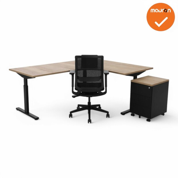 Hoekbureau Tube - Ronde hoek - zwart onderstel - eiken