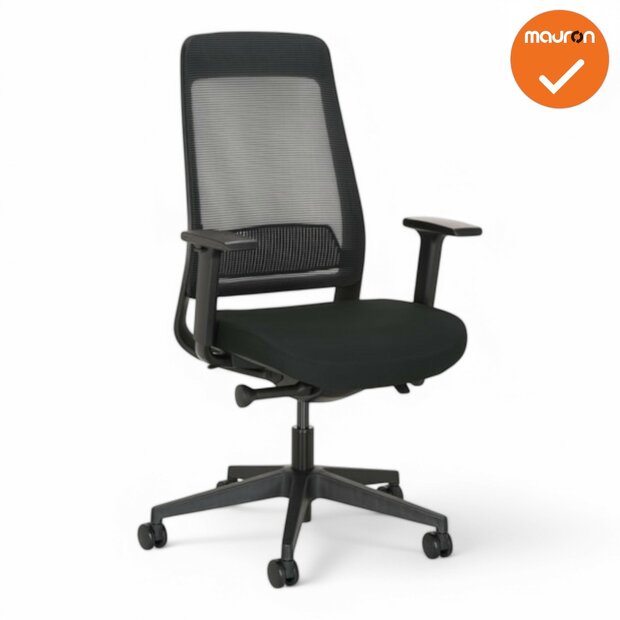 Bureaustoel Ledderra - NIEUW - Zwarte stoffering - kleur voetkruis naar keuze