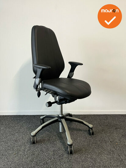 RH Logic 400 - Nieuw zwart kunstleer - Inclusief lendepomp - Grijs/zwart voetkruis