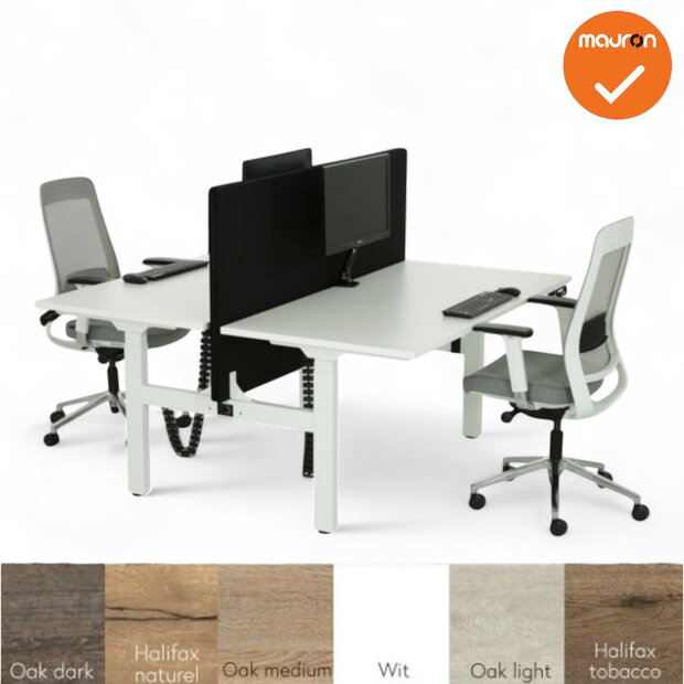 Duo bureau - slinger verstelbaar zit sta - maat en kleur blad naar keuze - wit onderstel