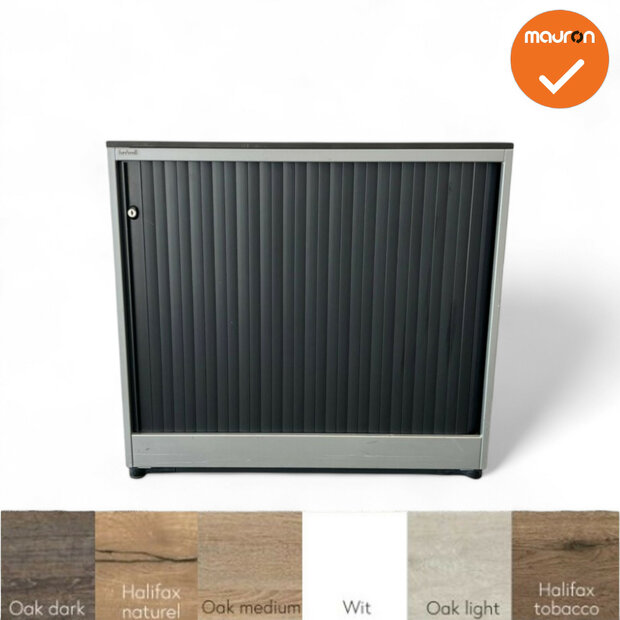 Roldeurkast - Ahrend - 74x80x45cm - Zilvergrijs met zwarte kunststof roldeuren - Topblad naar keuze