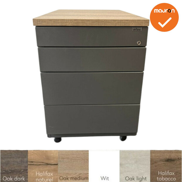 Ladeblok - 57x42x76cm - Antraciet - 4 lades - metalen front - topblad naar keuze