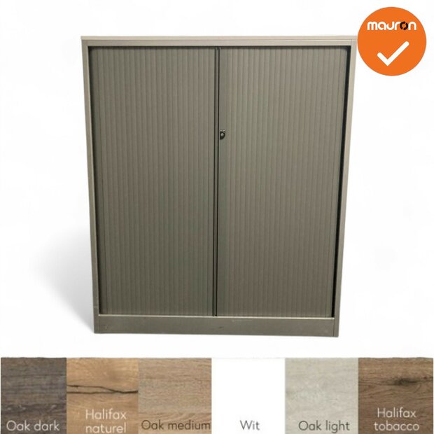Roldeurkast - Ahrend - 144x120x45cm - zilvergrijs met grijze deuren - topblad naar keuze